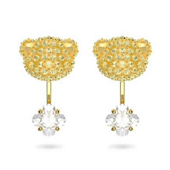 NWT Swarovski Yellow Bear Gold-tone plated Elegant Gold Crystal Earrings & Box